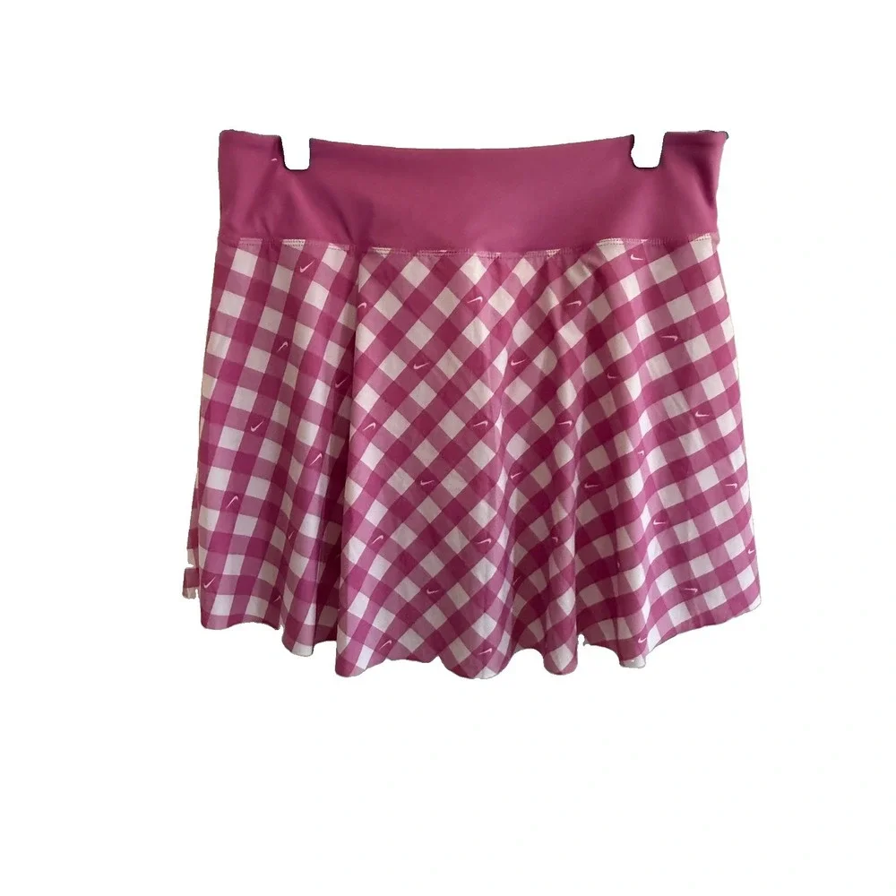 Nike Dri-FIT Printed Club Tennis Skirt DX1142-613 Golf Skort Pink Checkered Sz L